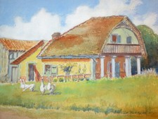 Aristide ARMAND (né Aix en Provence XIX-XX) DESSIN AQUARELLE PAYSAGE FERME OIES