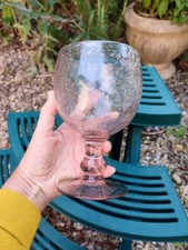 GROS VERRE BALLON ANCIEN STYLE BIOT SOUFFLÉ BULLES ROSE PÂLE 17,5 CM