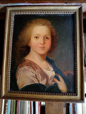 PORTRAIT JEUNE FILLE XVIIIe siècle dans son cadre à perles .