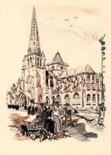 Edition  Velin  d'annam Cathedrale de Treguier 1930 MATHURIN MEHEUT héliogravure