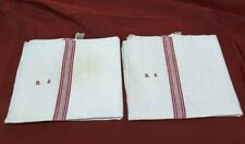 2 TORCHONS ANCIENS LIN METIS 78 X 61,5 CM LISERET ROUGE 