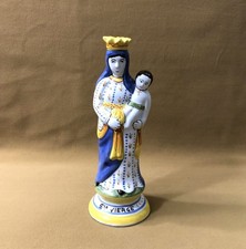 sculpture Sainte Vierge Marie à l'enfant en Faïence signé HENRIOT QUIMPER 22 cm