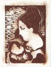 Manolo Ruiz Pipo (1929-1998) Maternité par un proche de Picasso bois gravé