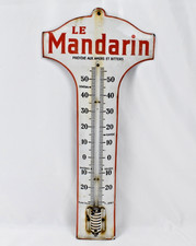 ANCIENNE PLAQUE EMAILLEE THERMOMETRE LE MANDARIN PREFERE AUX AMERS ET BITTERS