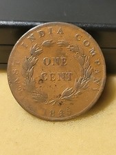 east india company 1 cent 1845 victoria queen