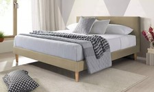 Lit en tissu style scandinave coloris sable avec matelas confort 22 cm en option
