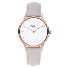 Montre Femme Or Rose Nicole Vienne Boîtier 34 Mm, Bracelet En Cuir Gris
