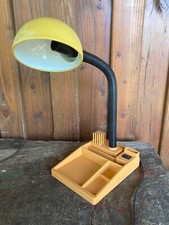 Lampe de bureau articulée jaune, avec support crayons, vintage 1970
