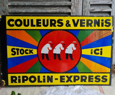 ANCIENNE PLAQUE EMAILLEE DOUBLE FACE RIPOLIN PEINTURE
