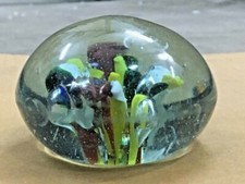 Presse-Papiers Unique En Verre Floral Rétro Ancien Magnifique Rare Fait Main