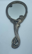 ANCIEN MIROIR FACE A MAIN EN BRONZE ARGENTÉ ART NOUVEAU FEMME ELEGANTE