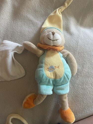 Doudou peluche ours bleu jaune - peluche,