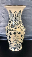 Vase grés bleu blanc - vase,