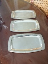 Argenterie Suite De 3 Plats Métal Argenté Poinconné Art Deco