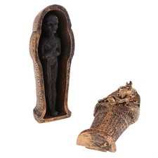 figurine ancienne momie égyptienne noire avec décor de cercueil résine