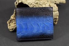 PORTEFEUILLE HOMME DOUBLE PLI BLEU FANTAISIE VÉRITABLE PEAU D'AUTRUCHE ET CUI...