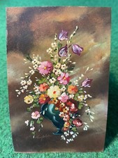 Peinture miniature sur cuivre signée  De  fanny alesha Bouquet de fleurs
