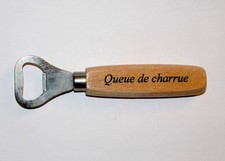 QUEUE DE CHARRUE, DECAPSULEUR LIMONADIER en BOIS, PUBLICITÉ BIERE ANCIEN VINTAGE
