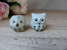 Deux figurines chouettes hiboux vintage grès faïence émaillé