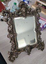 Antique miroir de table bronze argenté miroir biseauté au mercure XIXEME Bacchus