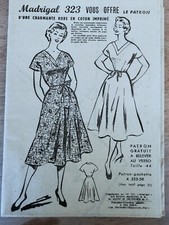ANCIEN PATRON MADRIGAL N° 323  ROBE ELEGNATE ENCOLURE "V" ANNEE 1950 TAILLE 44