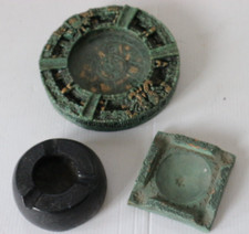 lot de 3 cendriers en composition AZTEQUE MAYA malachite ? resine ?