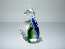 statuette figurine chat verre murano vert et bleu très belle état / hauteur 13,5