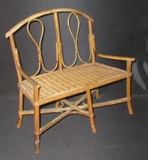 ancien grand banc banquette canapé de poupée en osier et bois début XX ème