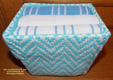 TORCHONS ESSUIE-MAINS NID D'ABEILLE DANS LEUR CORBEILLE  PAILLETURQUOISE LES 3**