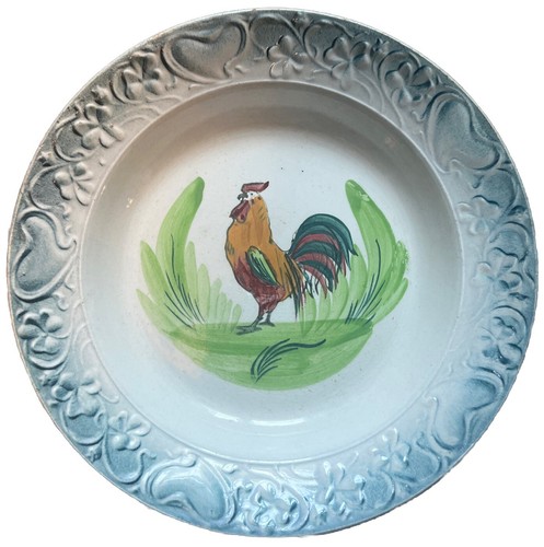 Ancien plat coq faience st - ancien, au