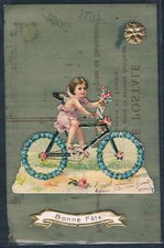 Z052 CELLULOID DIE CUT CHROMO CUPID ANGEL BIKE BICYCLE FORGET ME NOT