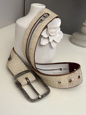 CEINTURE DECONTRACTEE PEPE JEANST42 T85 CUIR VIELLI ECRU CRAQUELE BOUCLE ARGENTE