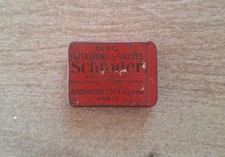 ANCIENNE BOITE PUBLICITAIRE SCHNIDER INTERIEUR DE VALVES VELO BICYCLETTE 1920