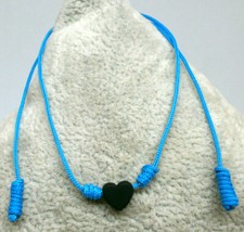 Bracelet " Coeurs " Charme 1 Noir En Hématite - Fil Turquoise