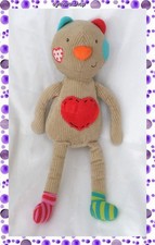 Doudou Peluche Chat Gaspard Beige Velours Côtelé Coeur Rouge Ebulobo