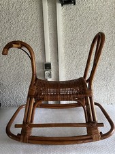 Rare Ancien Cheval Bascule En Rotin Années 60 70