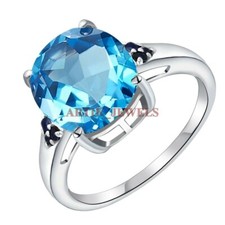 Bague En Argent Sterling 925 Avec Topaze Bleue Naturelle Et Saphir Chauffé #3637
