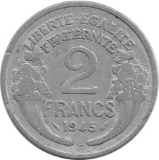 FRANCE 2 FRANCS MORLON ALU 1945 C TB-