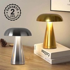Lampe de Chevet Abat-Jour Table Salon Rétro LED USB C Tactile Métal Alu Doré