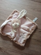 Doudou plat carré lapin rose