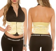 Sexy Miss Femmes Col Chemise Bustier Guêpière Top Satin Strass S 34 M 36,L 38