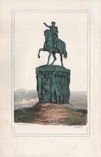 Gravure XIXe Statue Equestre