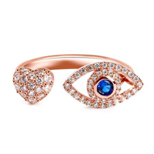 1.14ct Rond Naturel Diamant Saphir 14K Solide Rose Or Mauvais Oeil Bague Grappe