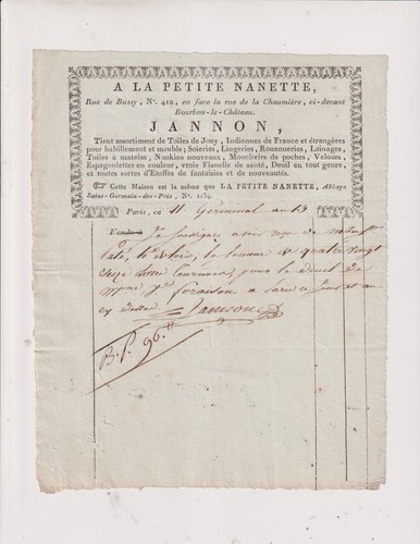 Mars 1805 facture paris - 31, 1805.