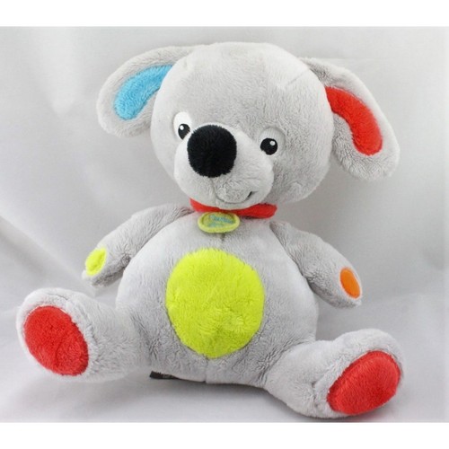 Doudou chien gris - vert, rouge