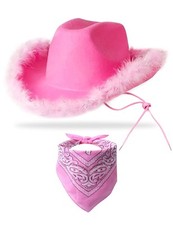 Chapeau de cowboy avec bandana – Chapeau de cowgirl boa à plumes pour homme e...