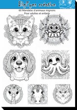 Livre de 60 coloriages d'animaux mignons en mandala pour enfants ou adultes