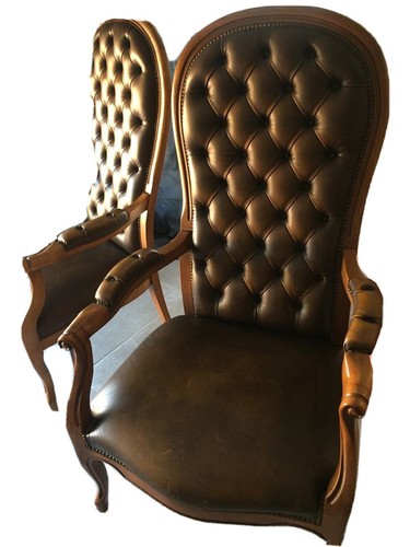 Fauteuils voltaire cuir marron - fauteuils,