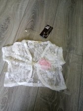 BOLERO CRÈME FILLE NEUF TAILLE 56 CM AVEC FLEURS CRÈME ET ROSE. P&P GRATUIT 