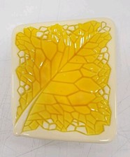 coupelle plat vide poche feuille nature verceram 4662 faience vintage jaune